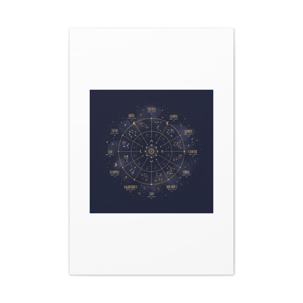 Gold Zodiac Wheel Canvas | Astrology Constellation Art, Cosmic Wall Print