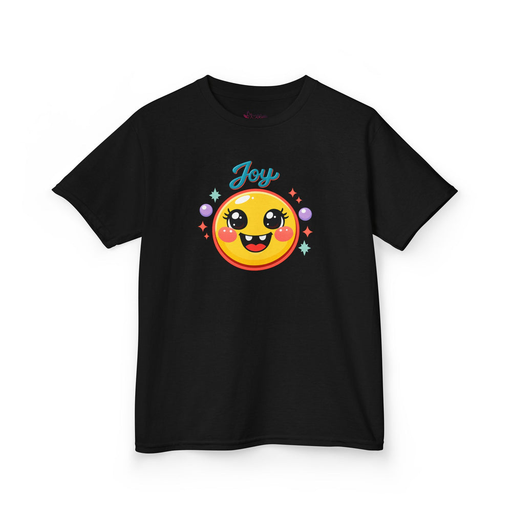 Gildan 5000B | Kids’ "Joy" Smiley Face Tee – Vibrant Graphic Cotton T-Shirt | Joyful Smiley Kids’ T-Shirt – Unisex Summer Apparel | Joy Graphic Tee for Kids – Soft Summer Cotton T-Shirt