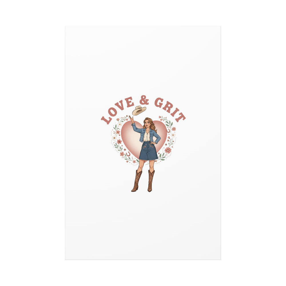 Love & Grit Canvas, Western Valentine Cowgirl Heart Poster | Cowboy Valentine