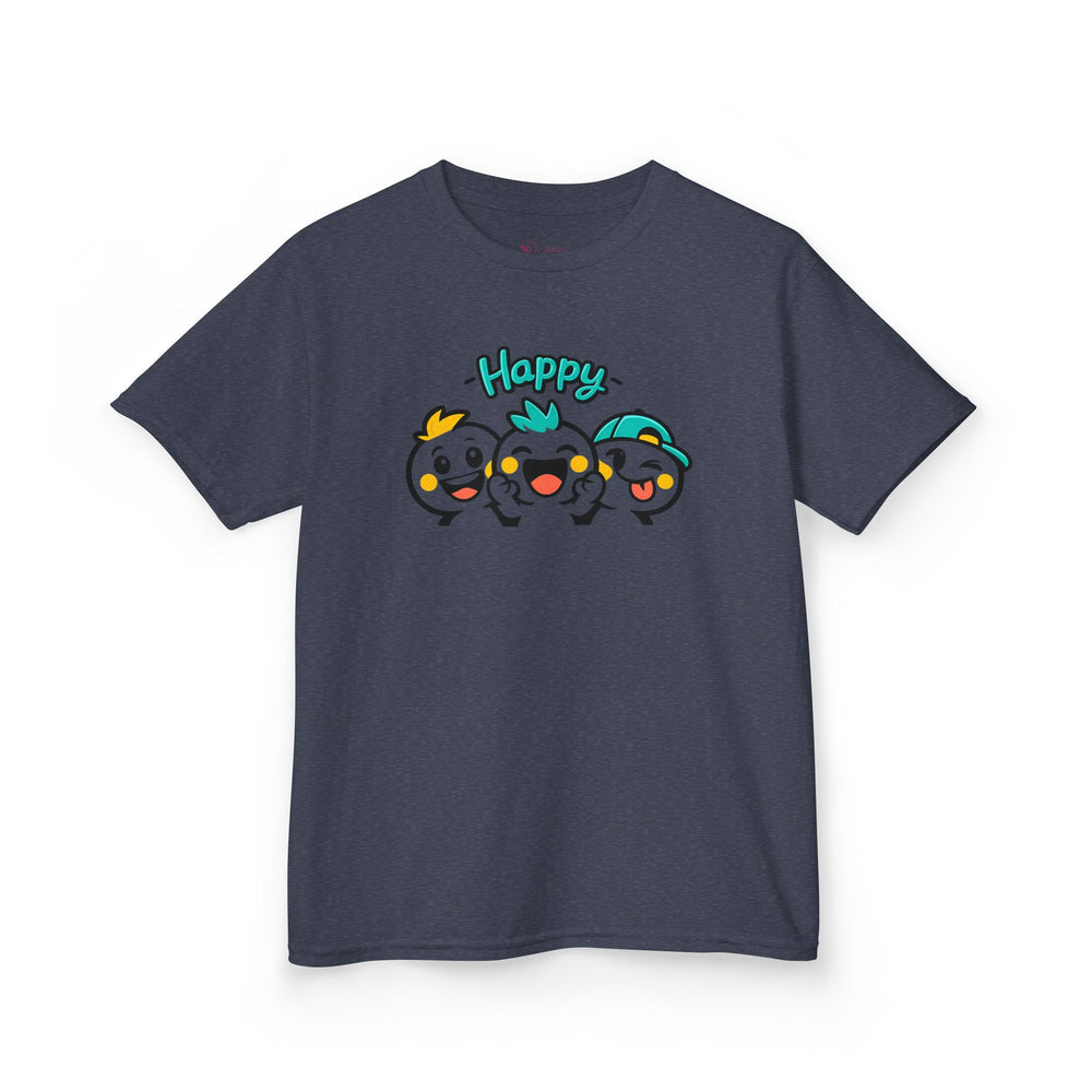 Gildan 5000B | "Happy Trio" Kids' Premium Cotton Graphic Tee | Little Smiles & Winks – Fun Cartoon Kids’ T-Shirt | Joyful Friends Unisex Kids' Summer Graphic Tee