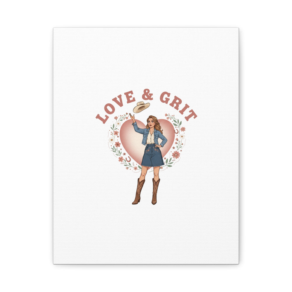 Love & Grit Canvas, Western Valentine Cowgirl Heart Poster | Cowboy Valentine