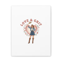 Love & Grit Canvas, Western Valentine Cowgirl Heart Poster | Cowboy Valentine