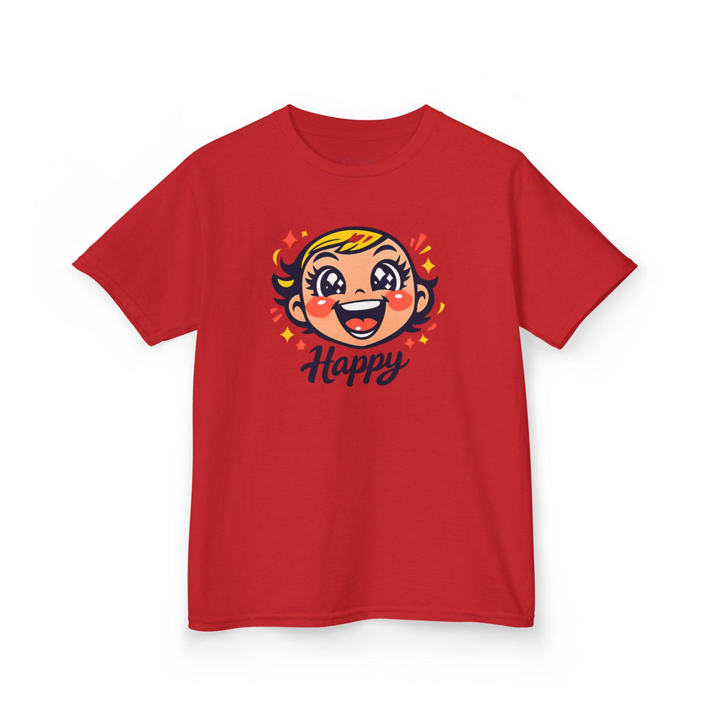 Gildan 5000B | "Happy" Tee: Kids' Retro Cartoon Happy Face T-Shirt – Soft & Vibrant | Toddler & Youth "Happy" Graphic Tee – Cute Character Design | Super Happy Kids’ Cotton T-Shirt – Comfortable...