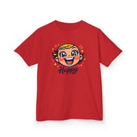 Gildan 5000B | "Happy" Tee: Kids' Retro Cartoon Happy Face T-Shirt – Soft & Vibrant | Toddler & Youth "Happy" Graphic Tee – Cute Character Design | Super Happy Kids’ Cotton T-Shirt – Comfortable...