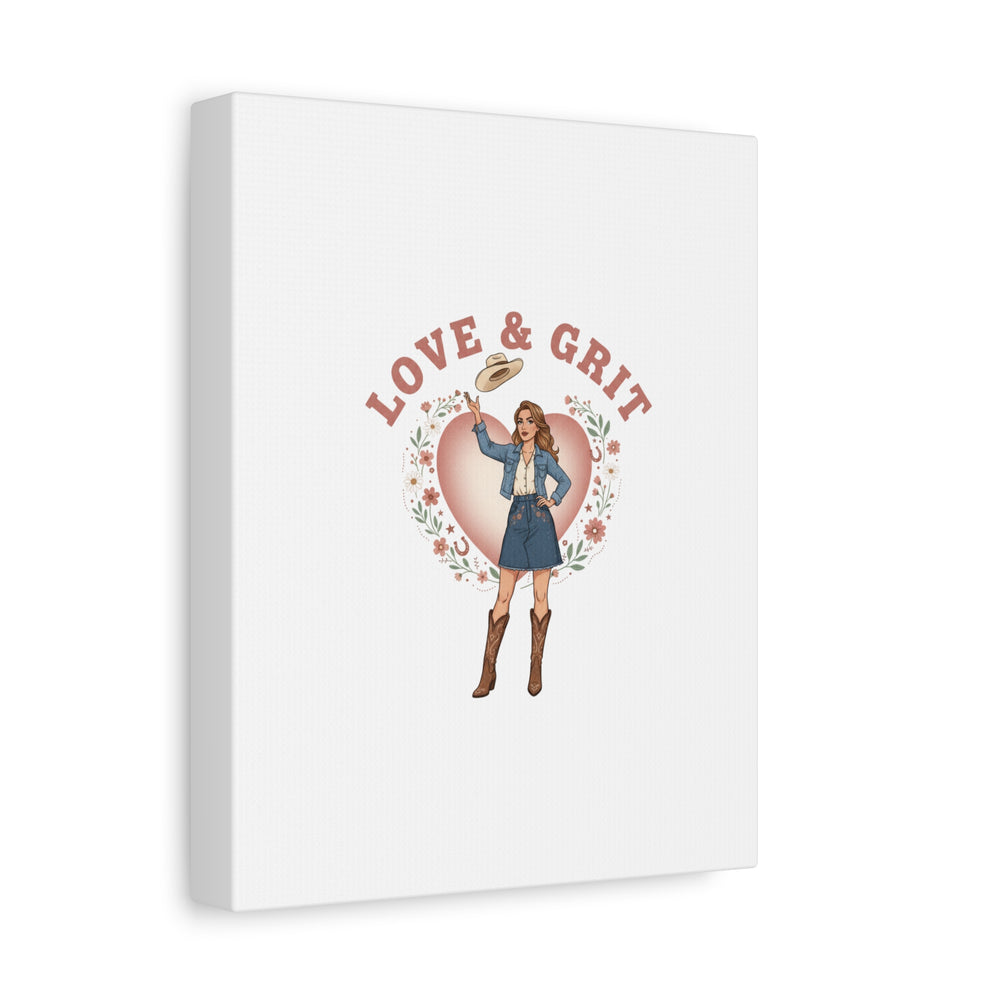 Love & Grit Canvas, Western Valentine Cowgirl Heart Poster | Cowboy Valentine