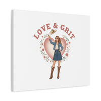 Love & Grit Canvas, Western Valentine Cowgirl Heart Poster | Cowboy Valentine
