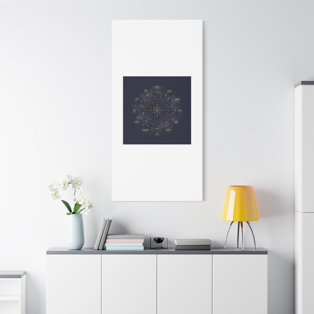 Gold Zodiac Wheel Canvas | Astrology Constellation Art, Cosmic Wall Print