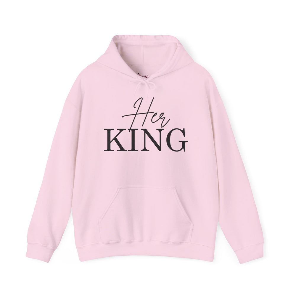 Matching "Her King" Unisex Hoodies – Modern Couple’s Typography Pullovers – Premium Fleece Anniversary & Valentine’s Sweatshirts