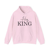 Matching "Her King" Unisex Hoodies – Modern Couple’s Typography Pullovers – Premium Fleece Anniversary & Valentine’s Sweatshirts