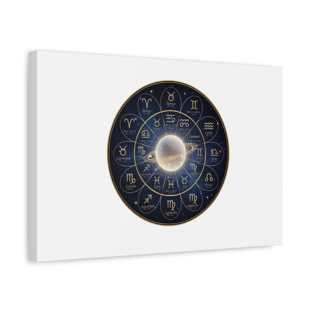 Zodiac Constellation Wheel Canvas, Astrology Art Print | Gold Foil Galaxy
