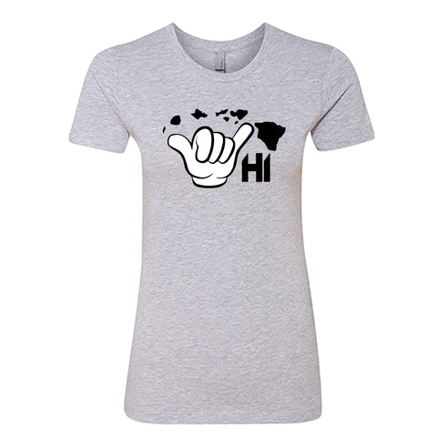 Women’s HI Shaka Map Graphic T-Shirt – Hawaii Hand Sign with Island Map