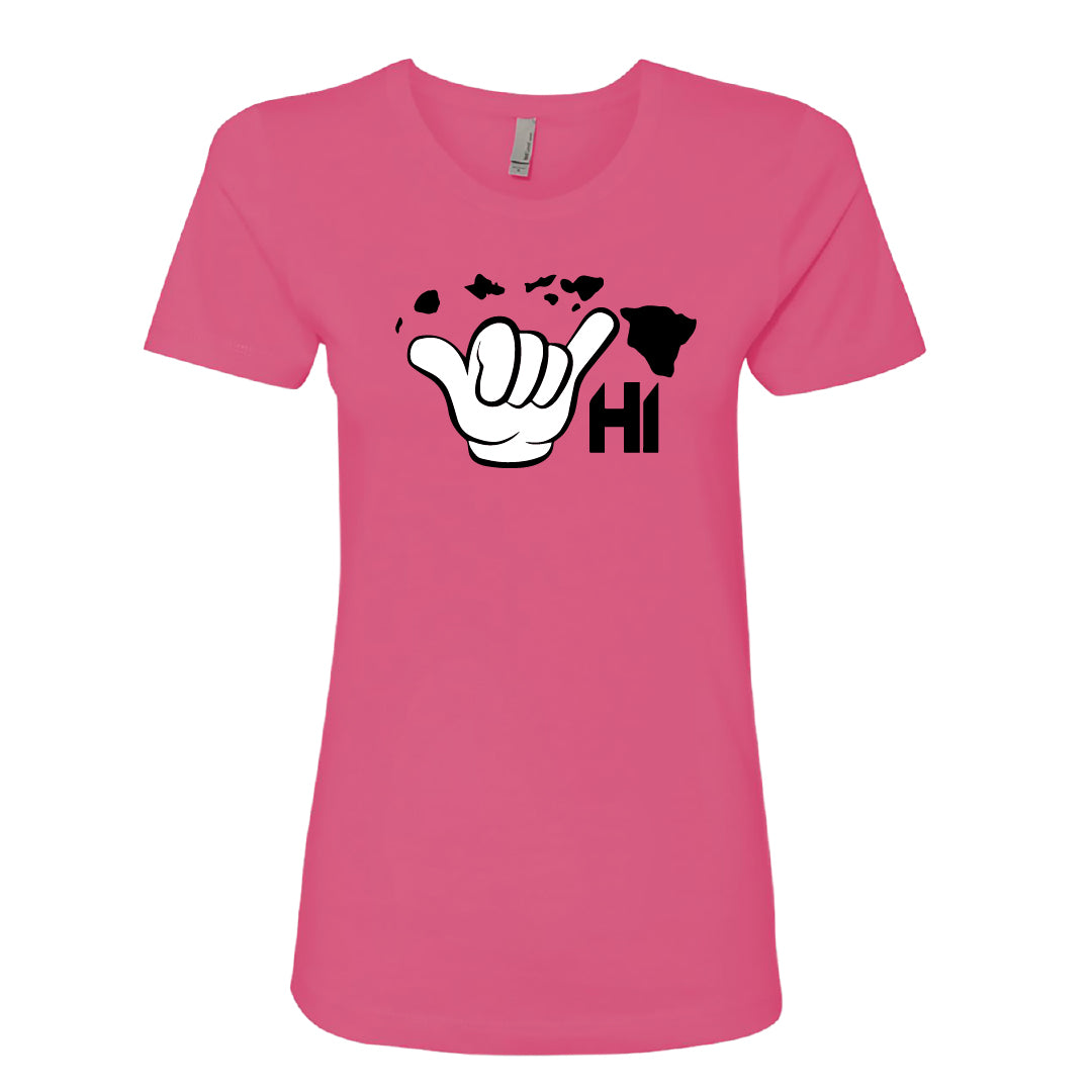 Women’s HI Shaka Map Graphic T-Shirt – Hawaii Hand Sign with Island Map