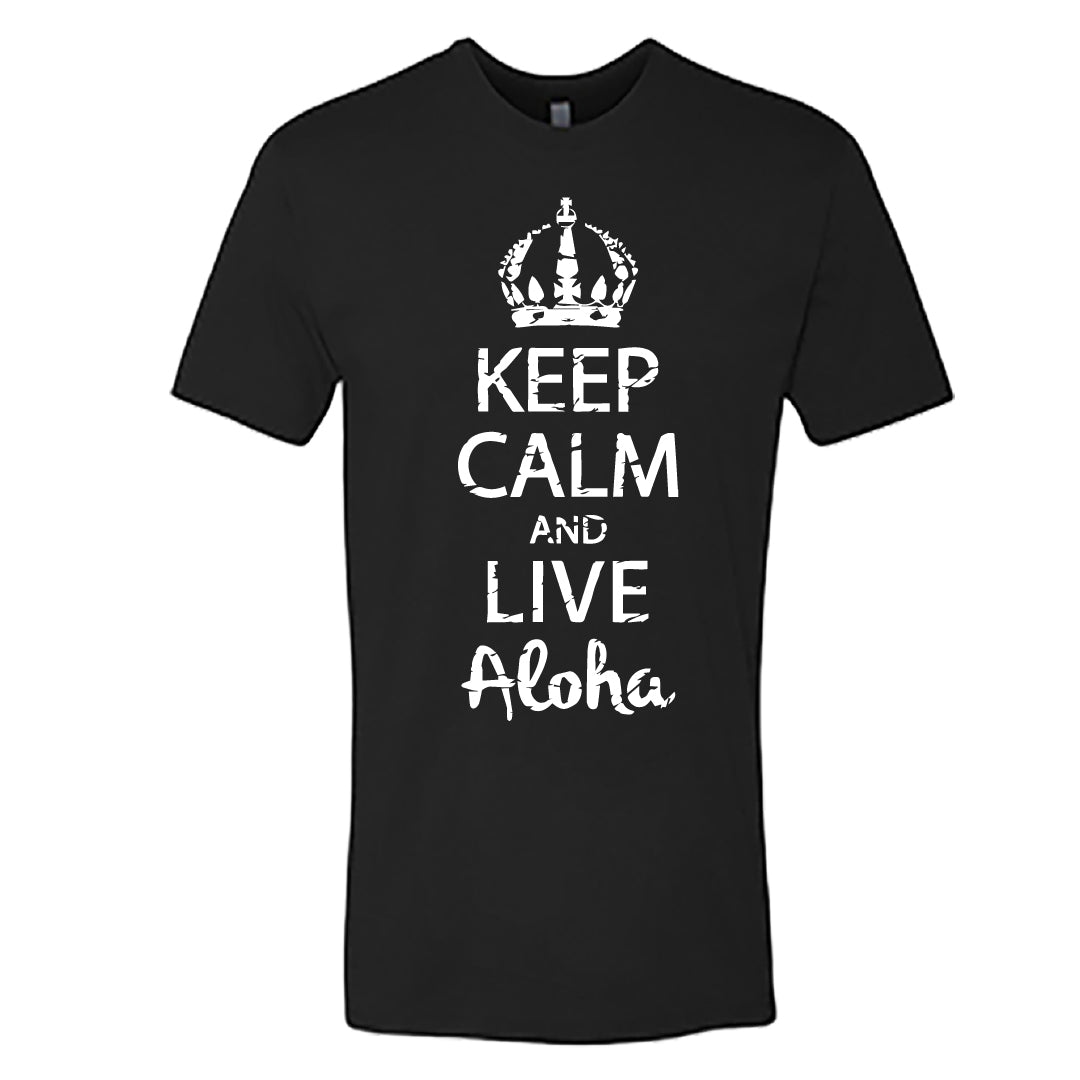 Men’s “Keep Calm and Live Aloha” Graphic T-Shirt – Hawaiian Island Crown Design