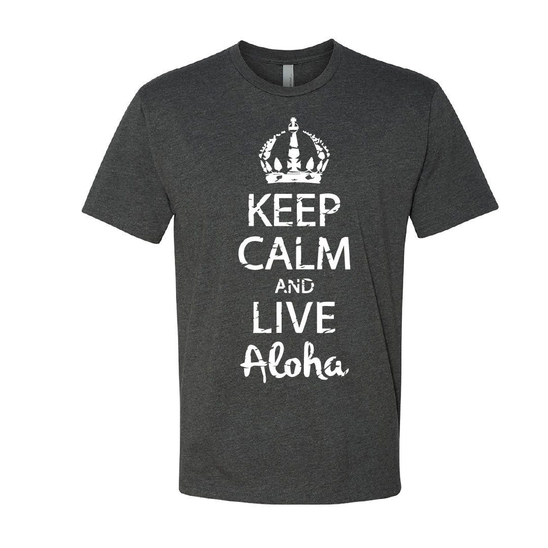 Men’s “Keep Calm and Live Aloha” Graphic T-Shirt – Hawaiian Island Crown Design