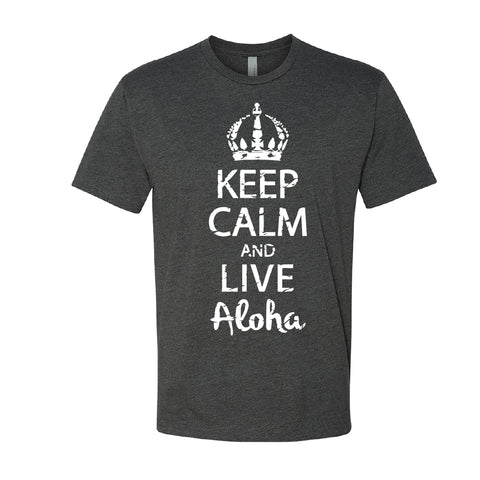 Men’s “Keep Calm and Live Aloha” Graphic T-Shirt – Hawaiian Island Crown Design