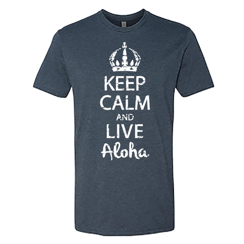 Men’s “Keep Calm and Live Aloha” Graphic T-Shirt – Hawaiian Island Crown Design