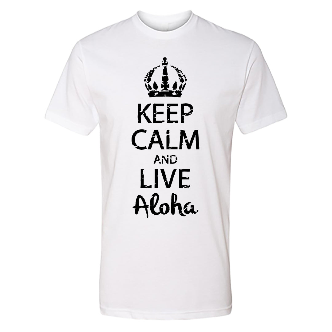 Men’s “Keep Calm and Live Aloha” Graphic T-Shirt – Hawaiian Island Crown Design