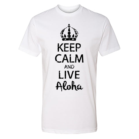 Men’s “Keep Calm and Live Aloha” Graphic T-Shirt – Hawaiian Island Crown Design