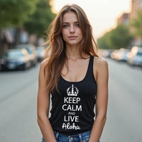 Keep Calm and Live Aloha Women’s Racerback Tank – Soft, Lightweight, and Stylish Hawaii-Inspired Top