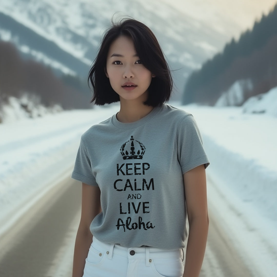 Women’s “Keep Calm and Live Aloha” Graphic T-Shirt – Casual Hawaiian Style Tee
