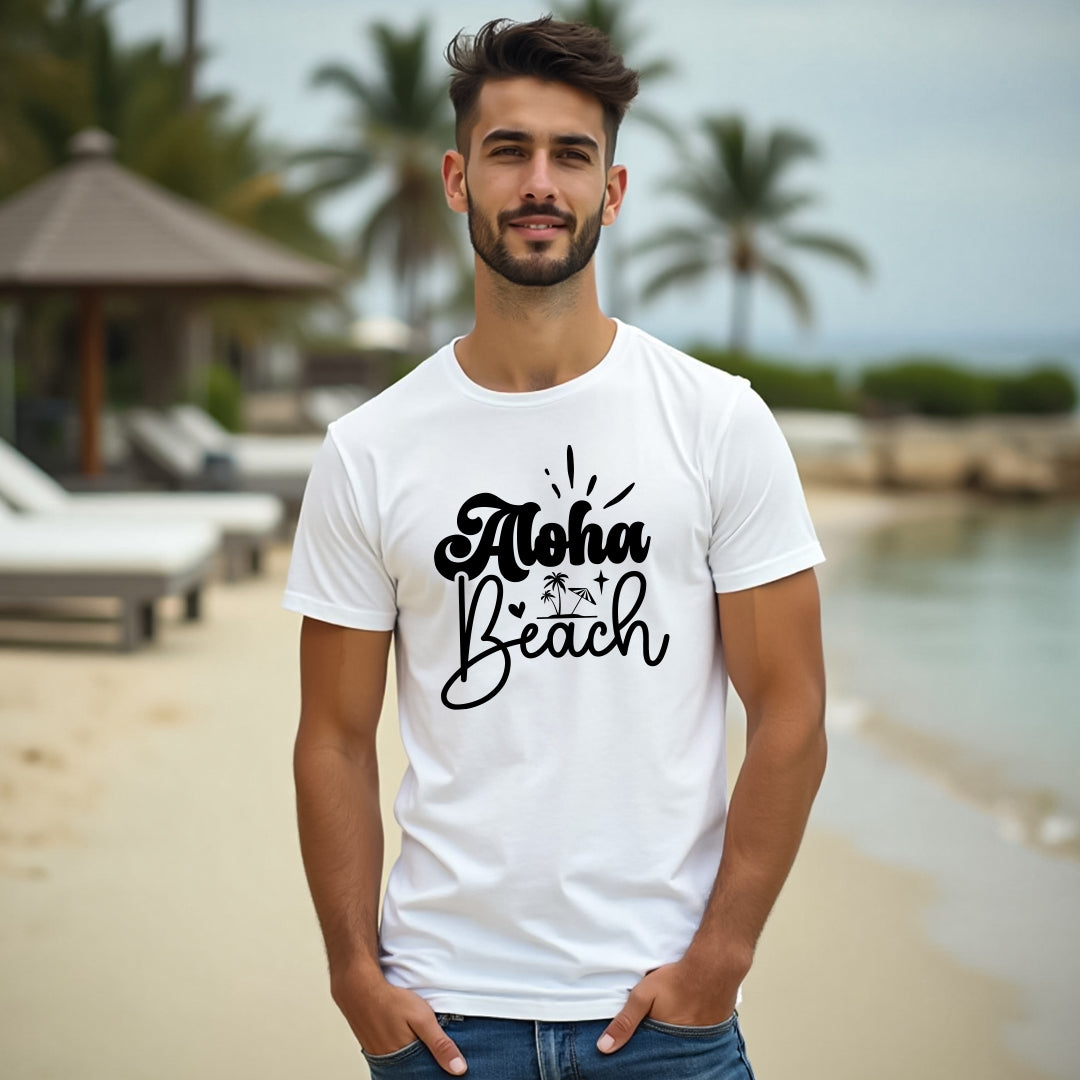 Men’s "Aloha Beach" Graphic T-Shirt – Soft Cotton Blend, Casual Island Style