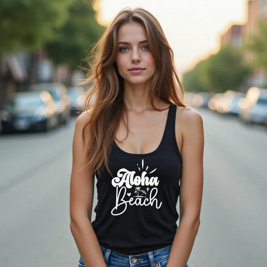 Aloha Beach Women’s Racerback Tank Top – Tropical Hawaii-Inspired Summer Wear