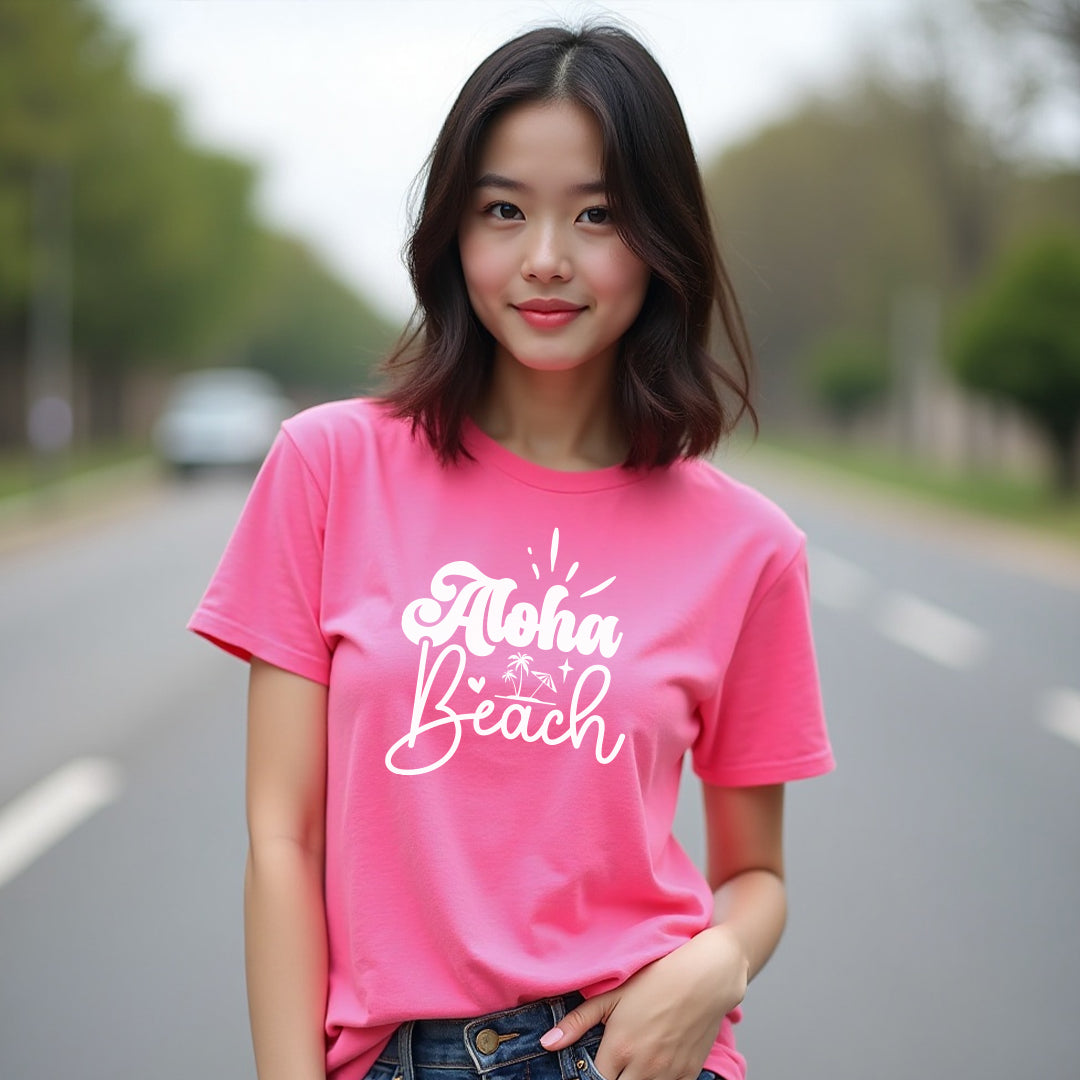 Women’s Aloha Beach Graphic T-Shirt – Soft & Stylish Island-Inspired Tee