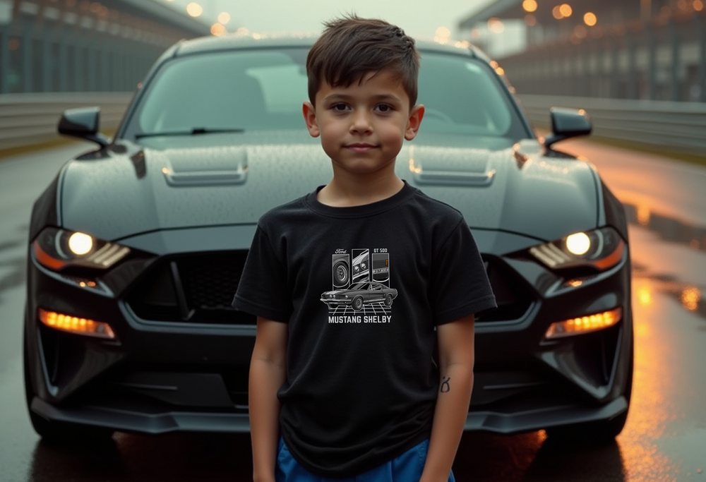 Ford Mustang Shelby GT500 Youth T-Shirt | Classic Muscle Car Tee for Kids | Sizes S–XL | White, Black