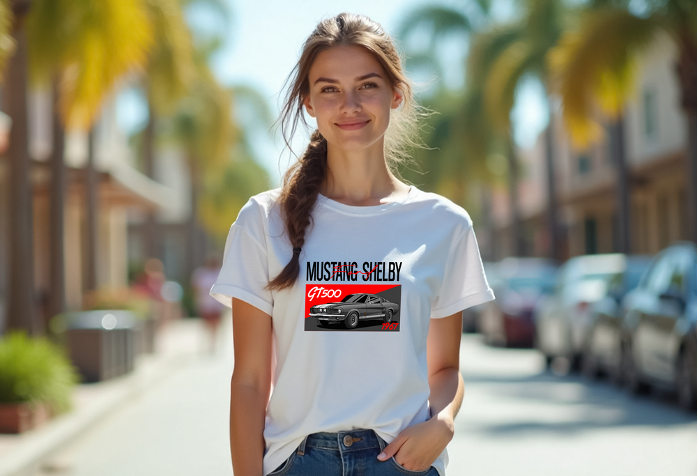 Ford 1967 Mustang GT500 Women’s T-Shirt | Sizes S–2XL | Classic Muscle Car Tee in White, Black, Navy, Hot Pink, Royal Blue
