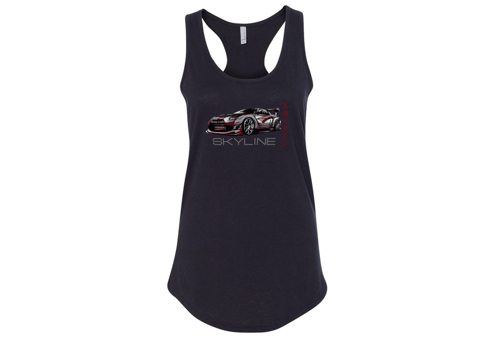Nissan Skyline Women’s Racerback Tanks – Lightweight, Fitted Tank Tops in Hot Pink, Tahiti Blue, White | Sizes Small to 2XL