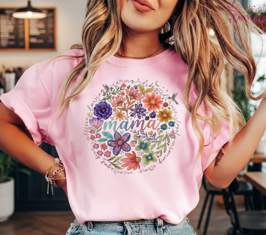 Comfort Colors® Boho Floral Mama Shirt Mothers Day Gift Trendy Mom Spring Tee Cute Gift for Mom Oversized Shirt for Women Flowers Mama Shirt