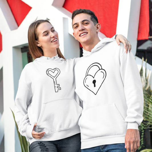 Unisex Heart Lock & Key Hoodie – Minimalist Romantic Graphic Pullover – Matching Couples Spooky-Cute Heart Padlock Sweatshirt – Premium Fleece Streetwear