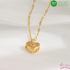 Women's Double-Layer Heart Pendant Necklace - Gold Titanium Steel Dancing Crystal Rhinestone Jewelry