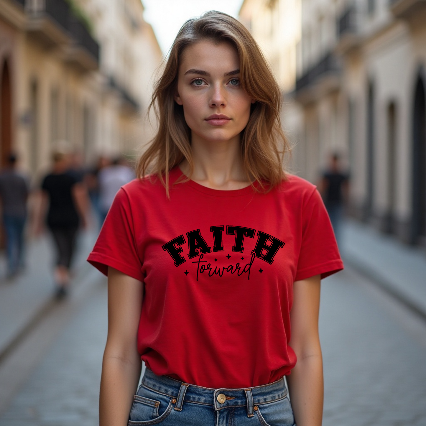 Faith Forward Women’s Fitted T-Shirt – Inspirational Everyday Wear