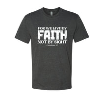 Faith Bible Verse T-Shirt – “For We Live by Faith, Not by Sight” (2 Corinthians 5:7) – Christian Graphic Tee for Men