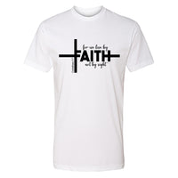 Faith Cross Men’s T-Shirt – For We Live By Faith, Not By Sight