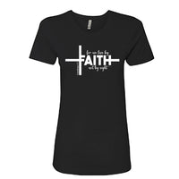 Faith Cross Women’s Christian T-Shirt – “For We Live by Faith, Not by Sight” (2 Corinthians 5:7)