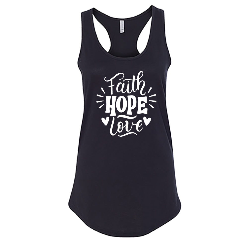 UPLIFTING "Faith Hope Love" Racerback Tank Top – Meaningful Christian Women's Tee