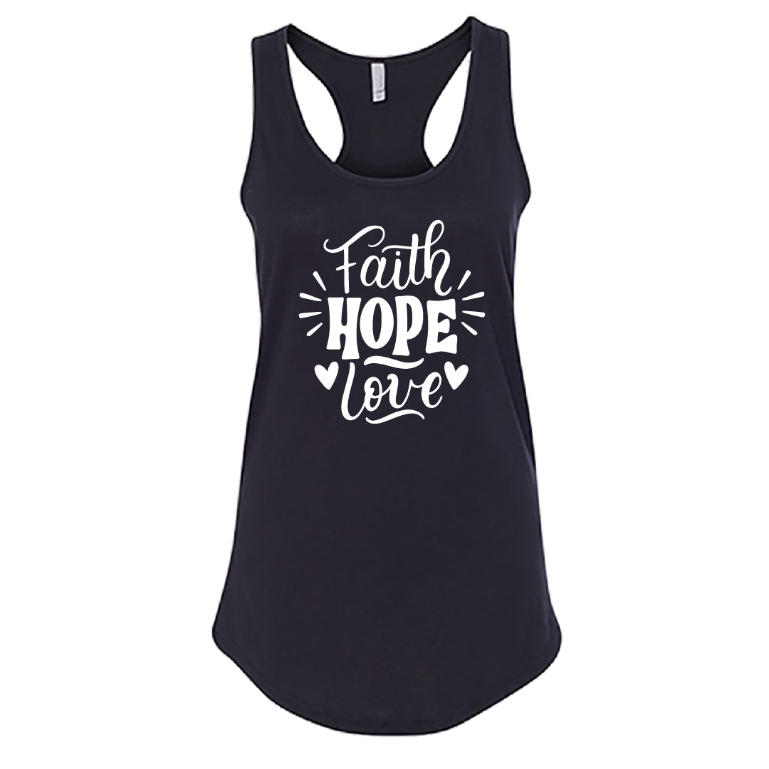 UPLIFTING "Faith Hope Love" Racerback Tank Top – Meaningful Christian Women's Tee