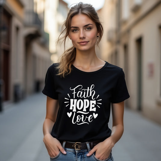 UPLIFTING "Faith Hope Love" Women's T-Shirt – Meaningful Christian Tee