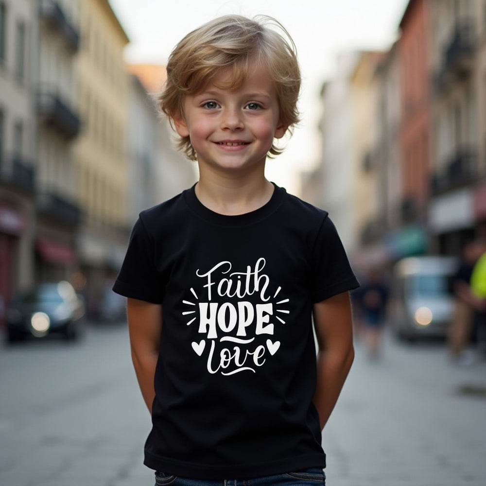 MEANINGFUL "Faith Hope Love" Youth T-Shirt – Inspiring Christian Kids' Tee