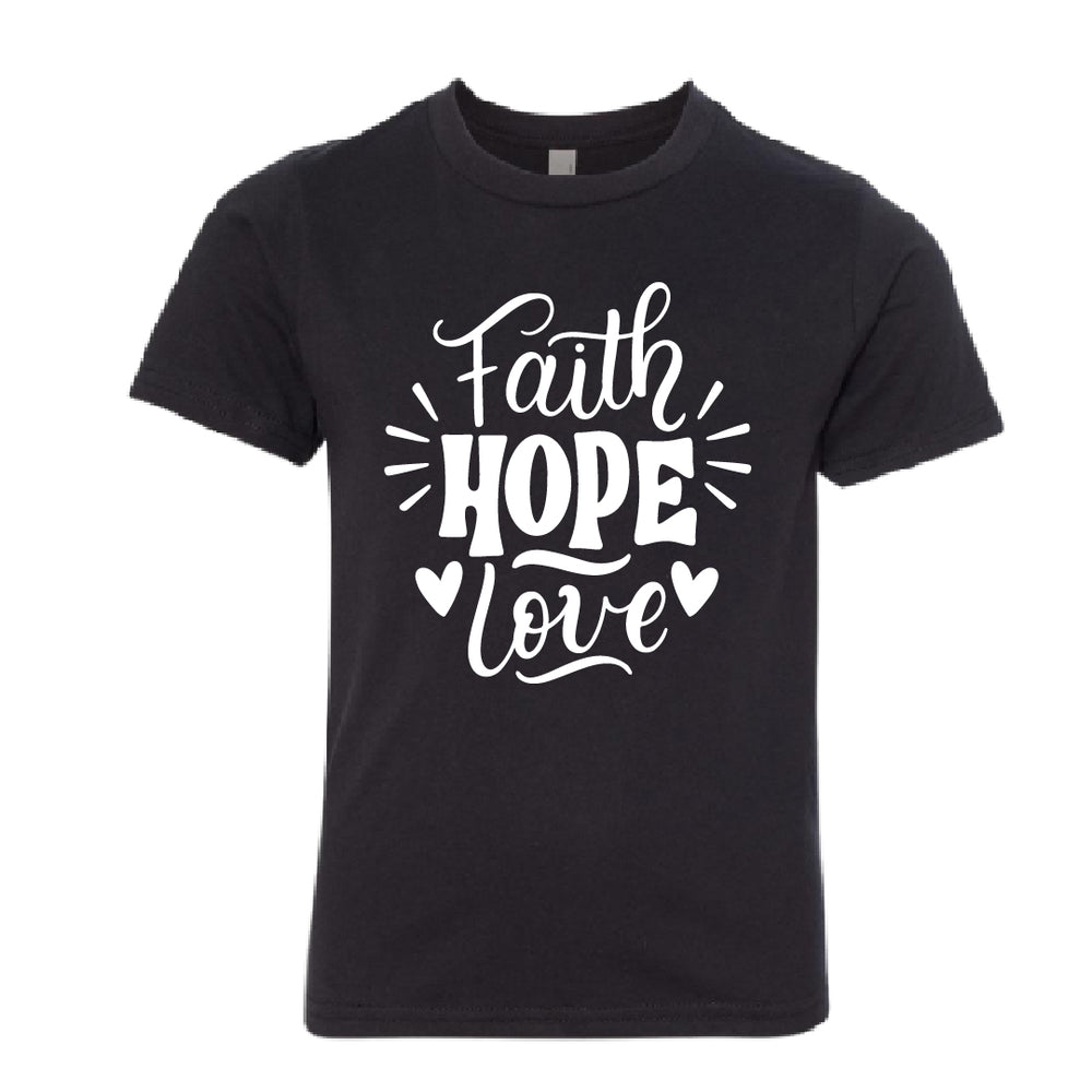 MEANINGFUL "Faith Hope Love" Youth T-Shirt – Inspiring Christian Kids' Tee