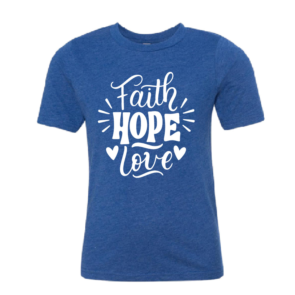 MEANINGFUL "Faith Hope Love" Youth T-Shirt – Inspiring Christian Kids' Tee
