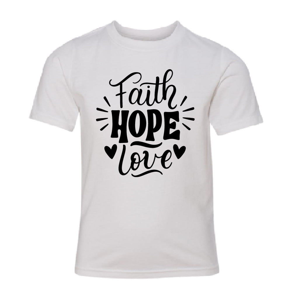 MEANINGFUL "Faith Hope Love" Youth T-Shirt – Inspiring Christian Kids' Tee