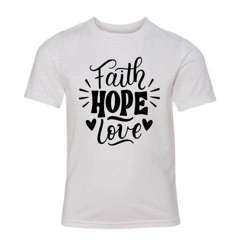 MEANINGFUL "Faith Hope Love" Youth T-Shirt – Inspiring Christian Kids' Tee