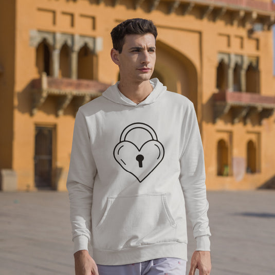 Unisex Heart Lock  Hoodie – Minimalist Romantic Graphic Pullover – Matching Couples Spooky-Cute Heart Padlock Sweatshirt – Premium Fleece Streetwear