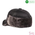 Men's Faux Leather Winter Trapper Baseball Cap - Faux Fur Lined Warm Ear Flap Hat