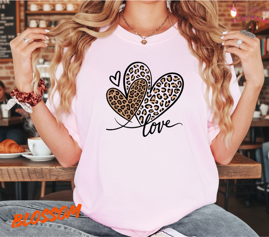 Leopard Print Heart Shirt, Mother's Day Gift for Mom, Love Heart T-Shirt, Chambray Oversized Tee, Valentine’s Day Shirt, Women-Girl T shirt