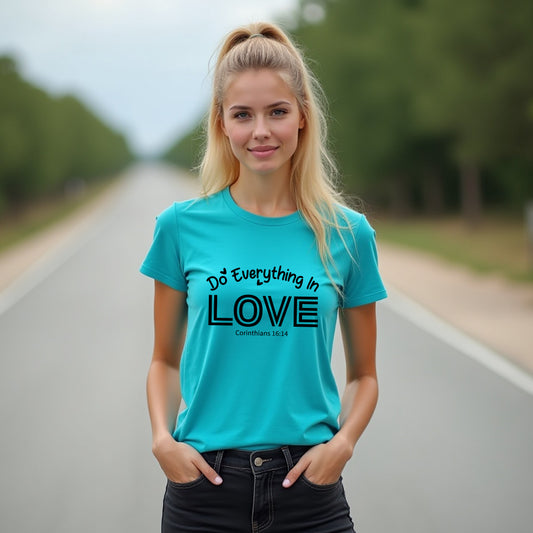Women’s “Do Everything in Love” Christian Graphic Tee – Corinthians 16:14