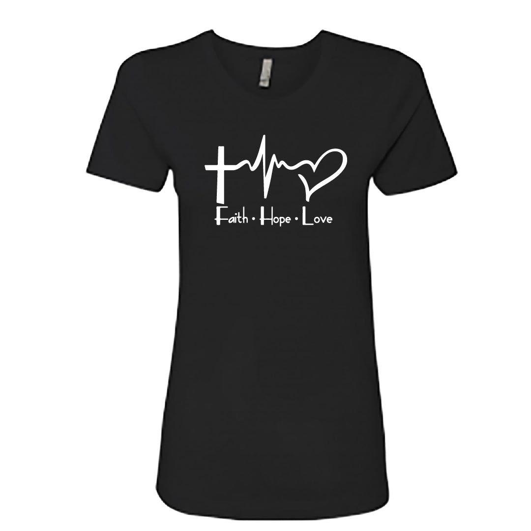 Women’s “Faith • Hope • Love” Graphic T-Shirt – Inspirational Christian Tee
